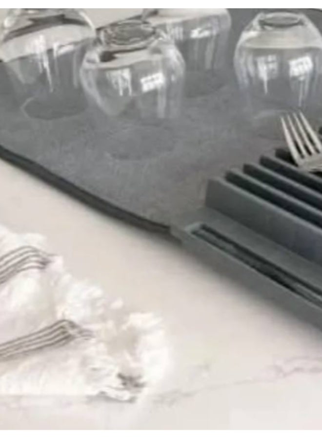 Multifunctional Kitchen Drain Pad and Dish Drying Mat Highly Absorbent Foldable Countertop Dish Organizer with Integrated Plate Rack Grey - Image 5