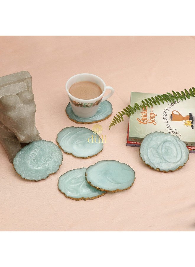 DULI Set of 6 Premium Resin Coasters Tea,Coffee Coasters (10 * 8 cm) (Aqua) - Image 3