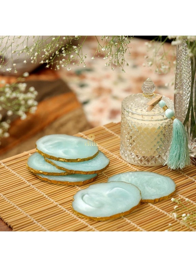 DULI Set of 6 Premium Resin Coasters Tea,Coffee Coasters (10 * 8 cm) (Aqua) - Image 1