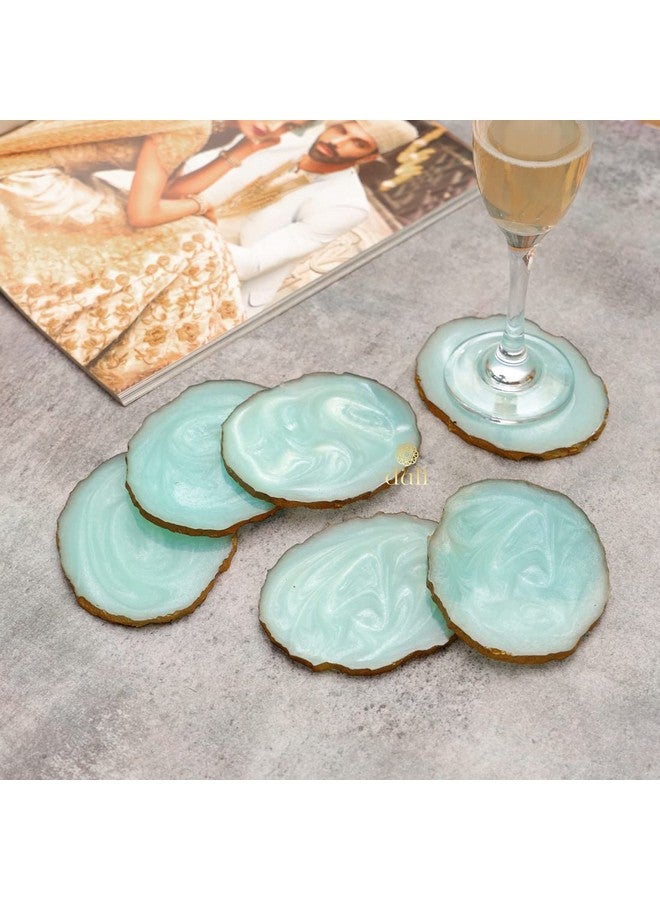DULI Set of 6 Premium Resin Coasters Tea,Coffee Coasters (10 * 8 cm) (Aqua) - Image 2