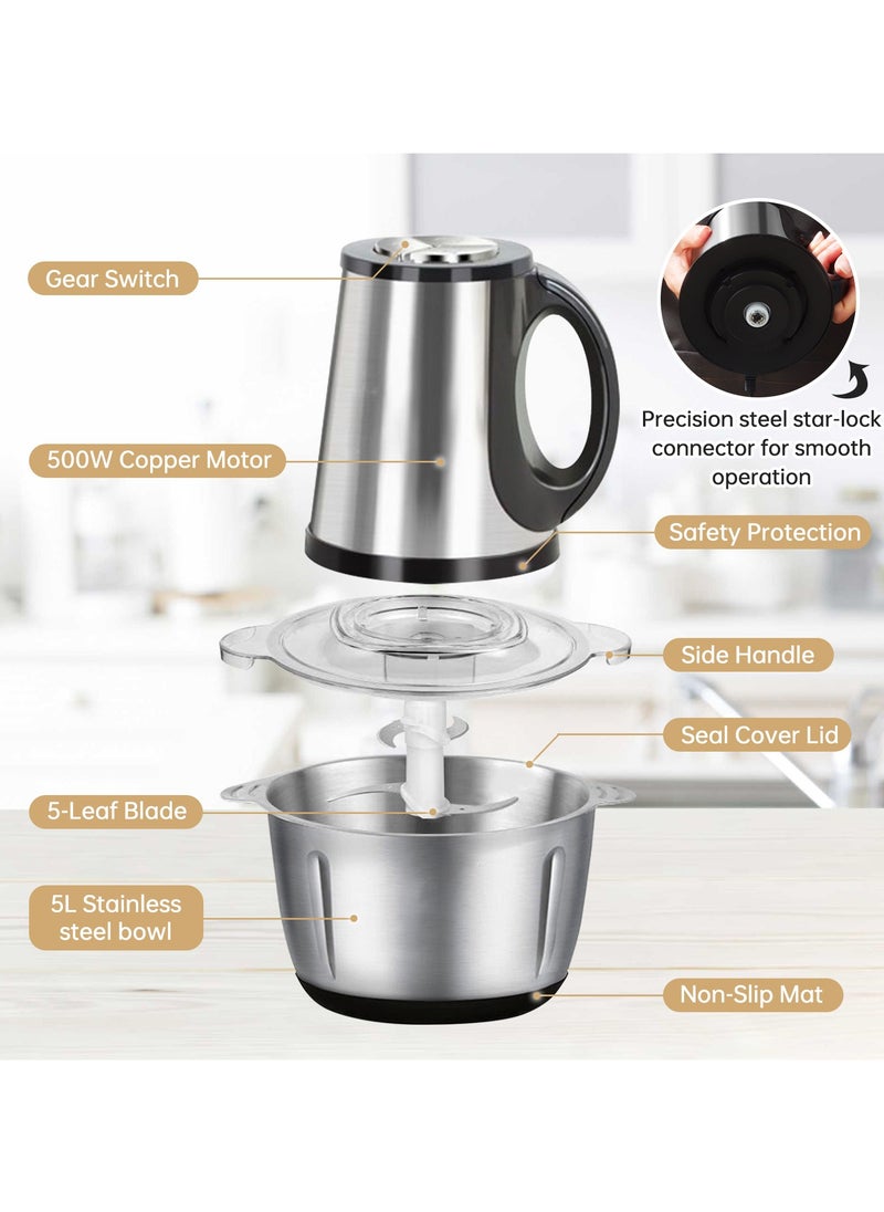 Perfin Electric Chopper 5 L 500W Meat Grinder Mincer 3 Speeds Food Processor Multipurpose Food Chopper  - Image 3