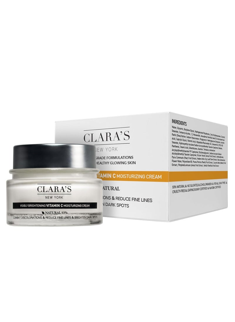 CLARA'S NEW YORK - CLARA'S NEW YORK | Brightening Vitamin C Moisturizer Face Cream | with Hyaluronic Acid | Acne Scars Dark Spots Reduce Fine Lines, Healthy Glowing Skin | Non-sticky, Fast-absorbing | 50ml MADE IN USA - Image 1
