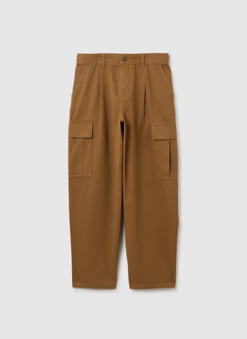 او في اس BROWN BAGGY PURE COTTON CARGO TROUSERS