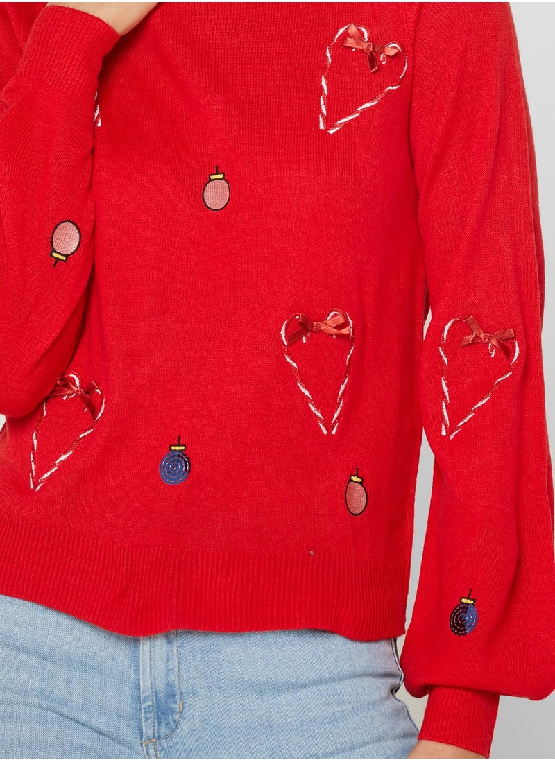 VERO MODA - Round Neck Christmas Print Sweater - Image 1