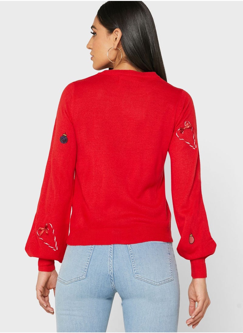 VERO MODA - Round Neck Christmas Print Sweater - Image 1