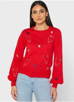 Round Neck Christmas Print Sweater