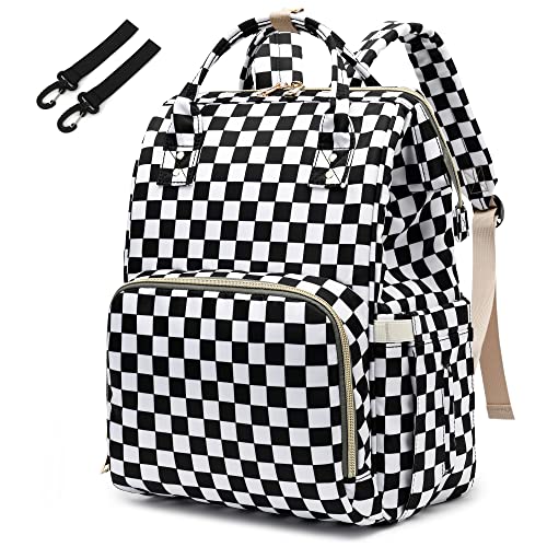 Yusudan Checkered Diaper Bag Backpack for Baby Girls, Mom Waterproof Large Nappy Bags for Women - Image 1