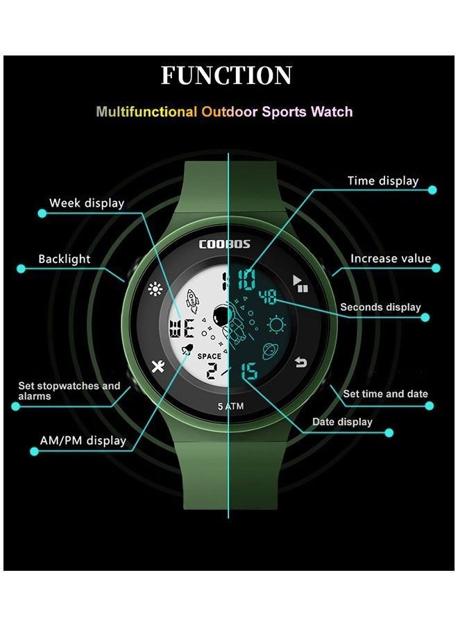 Coobos Kids Water Resistant Rubber Digital Watch Black/White  - Image 5