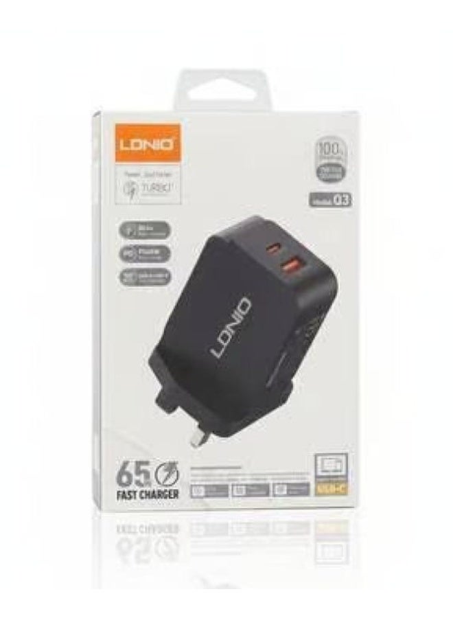 Ldnio 65W Fast Wall Charger with Dual USB-A and USB-C Ports