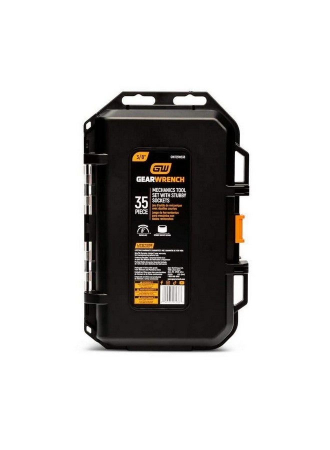 GearWrench 35-Piece 72-Tooth 6-Point SAE/Metric Mechanics Hand Tool Set with Stubby Sockets Silver 3/8 Inch GW72SWS38 - Image 5