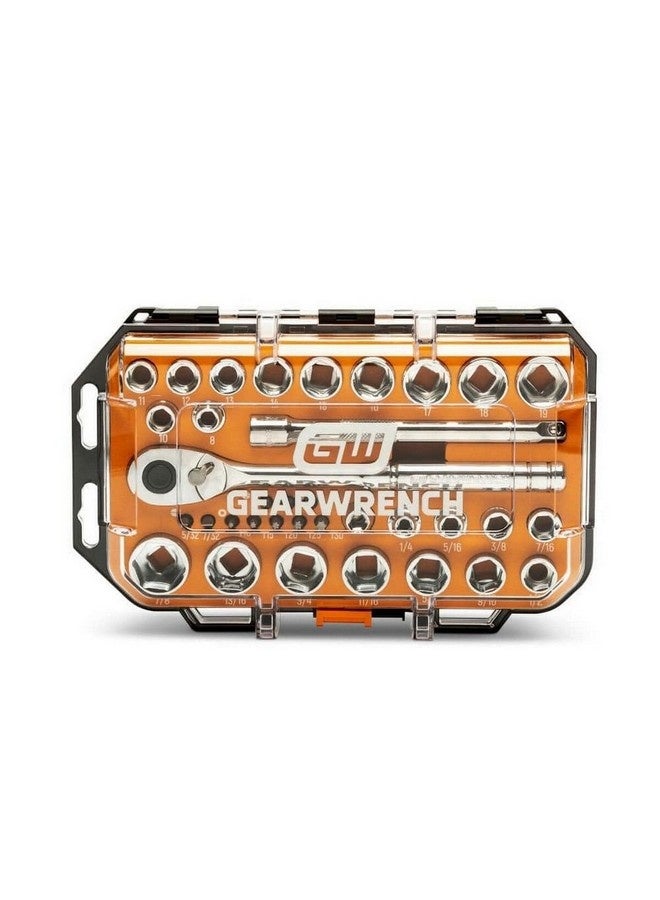 GearWrench 35-Piece 72-Tooth 6-Point SAE/Metric Mechanics Hand Tool Set with Stubby Sockets Silver 3/8 Inch GW72SWS38 - Image 1