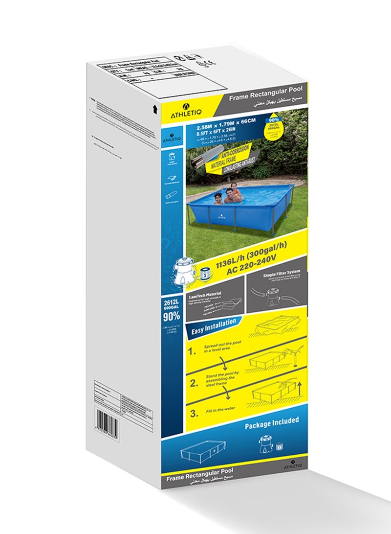 Athletiq Frame Rectangular Pool Set with 300Gal Filter Pump 2.58m*1.79m*66cm  - Image 5