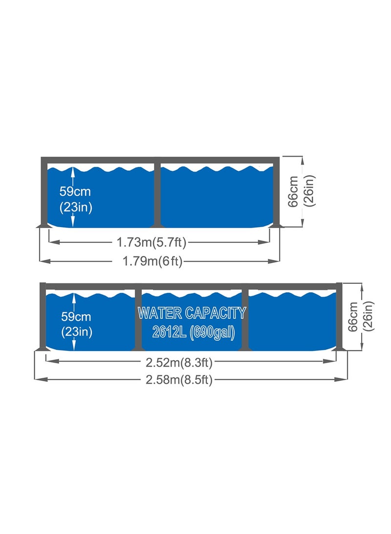 Athletiq Frame Rectangular Pool Set with 300Gal Filter Pump 2.58m*1.79m*66cm  - Image 3