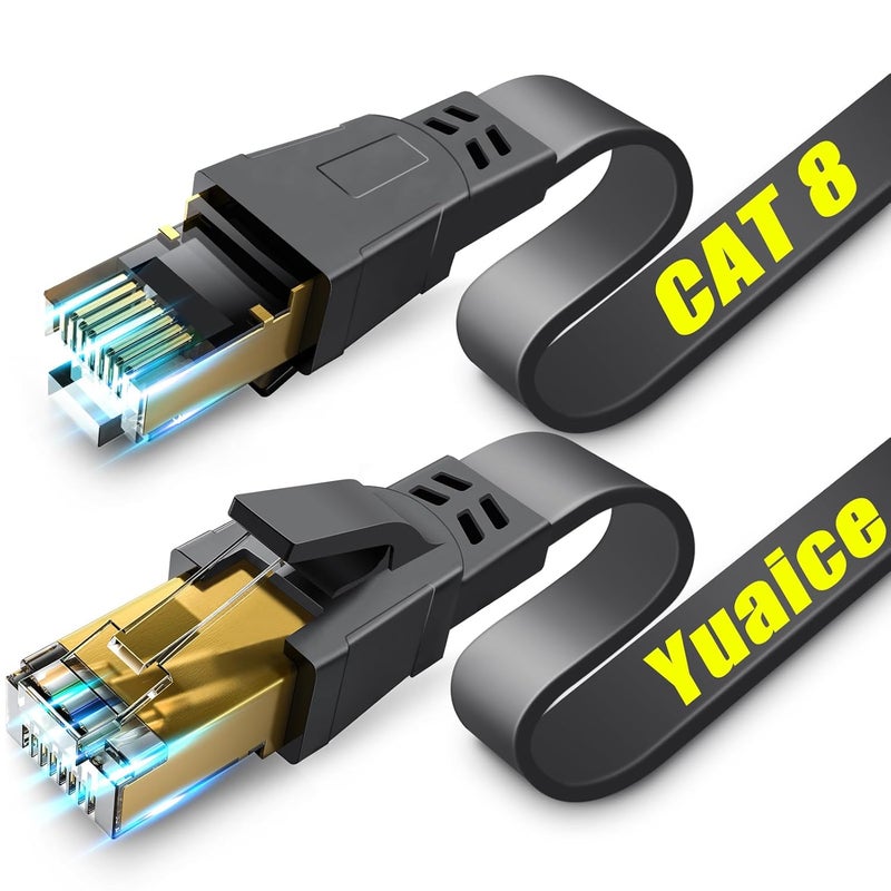 كابل إيثرنت Cat 8 مسطح عالي السرعة بطول 3 أقدام - خيارات أحجام متعددة (3 أقدام - 100 قدم) - كابل LAN احترافي - موصلات RJ45 مطلية بالذهب - محمي للاستخدام الداخلي والخارجي - Image 1