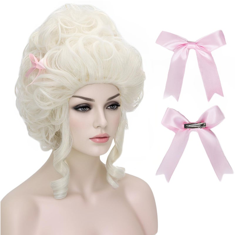 Aicos Ladies 18th Century White Blonde Curly Costume Wig Updo Halloween Cosplay Wigs Adult Women Victorian Dress Costume Wig