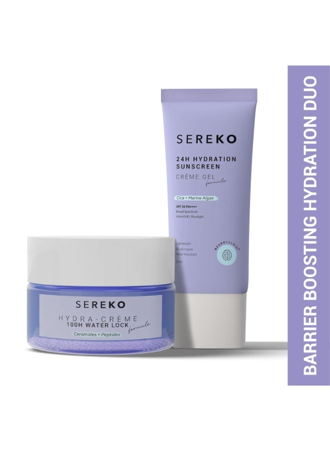 SEREKO Barrier-Boosting Hydration Combo |  Hydra Ceramide & Peptide Moisturizer, Skin Barrier Repair Cream 100 ml & SPF 50 Sunscreen Gel  50 mlNo White Cast, For Men & Women, All Skin Type - Image 2