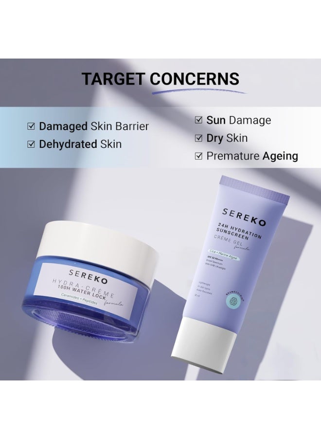 SEREKO Barrier-Boosting Hydration Combo |  Hydra Ceramide & Peptide Moisturizer, Skin Barrier Repair Cream 100 ml & SPF 50 Sunscreen Gel  50 mlNo White Cast, For Men & Women, All Skin Type - Image 4