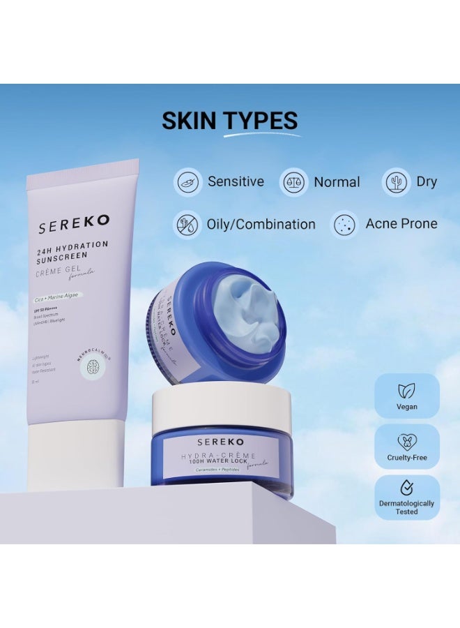 SEREKO Barrier-Boosting Hydration Combo |  Hydra Ceramide & Peptide Moisturizer, Skin Barrier Repair Cream 100 ml & SPF 50 Sunscreen Gel  50 mlNo White Cast, For Men & Women, All Skin Type - Image 3