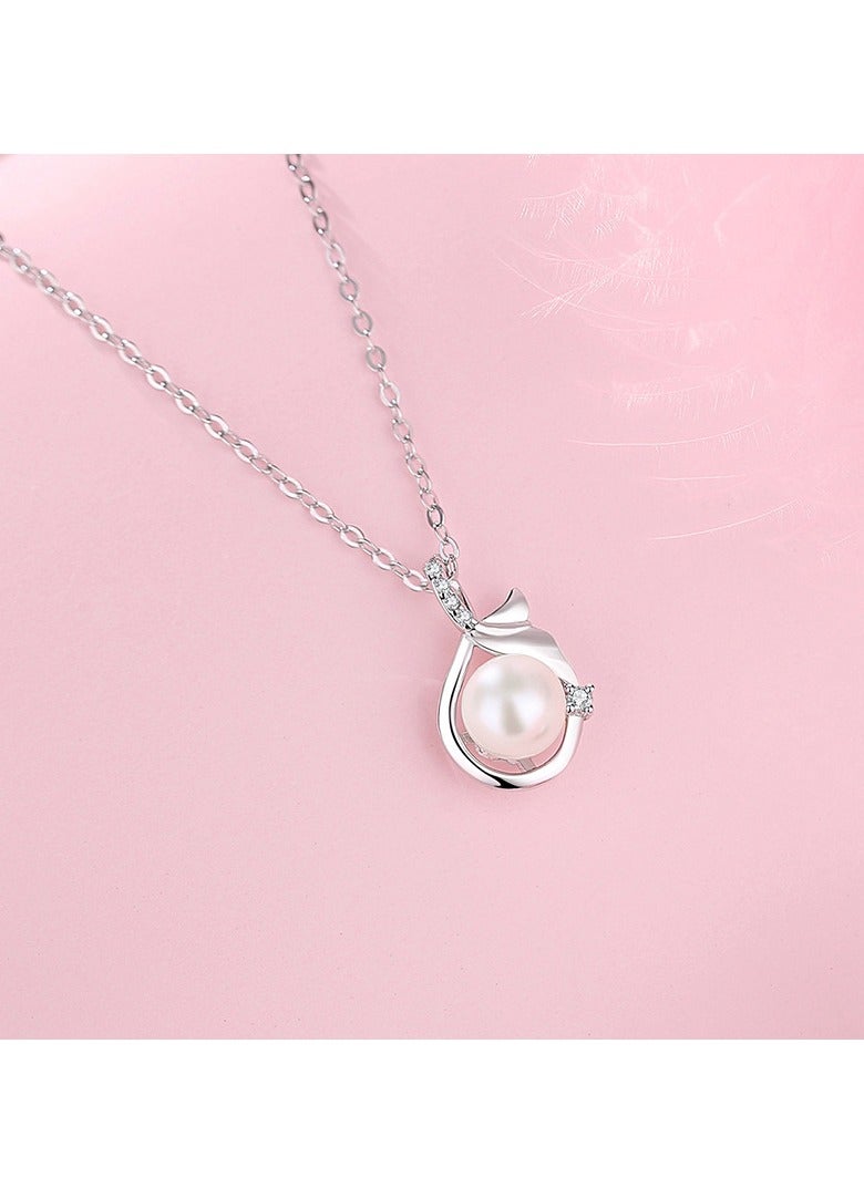 Original Mermaid Tail Pearl Necklace Female Sterling Silver 925 Fashion Light Luxury High-End Clavicle Chain Simple Niche Pendant - Image 3