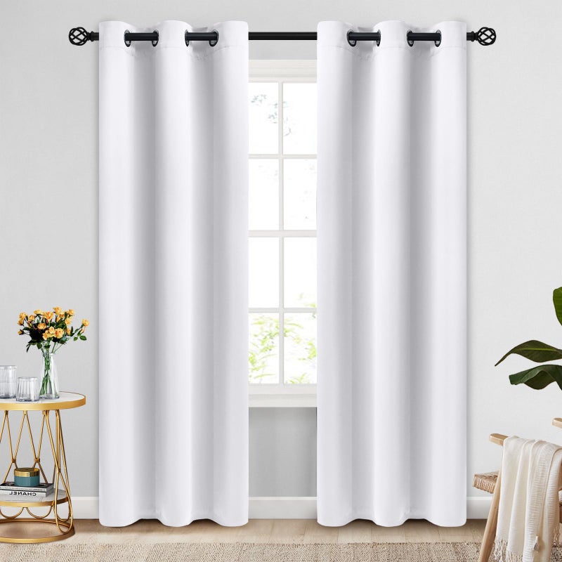 COSVIYA Blackout Curtains & Drapes Room Darkening Pure White Curtains 84 inch Length 2 Panels Grommet Polyester Light Blocking Insulated Thermal Window Curtain for Bedroom/Living Room 42x84 inches - Image 1