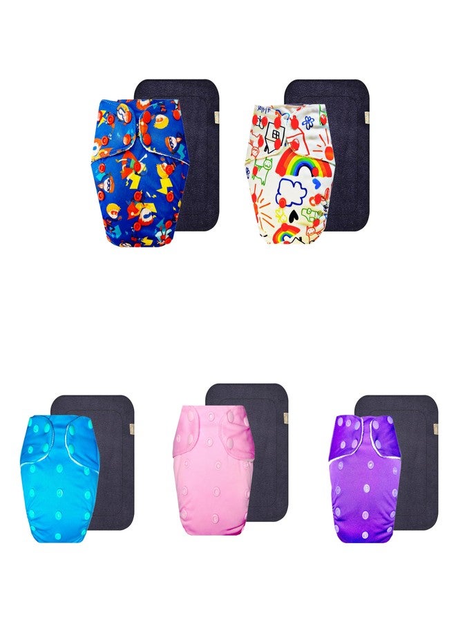 Dumbledo Premium Cloth Diaper with Black Insert (Pack of 5) | Hypoallergenic | Breathable | Travel Friendly | Trusted by Moms | 3 Months - 3 Years | Unisex Baby - Image 1