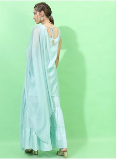 Vishudh Women Blue Printed Kurta Set with Dupatta  - Image 3