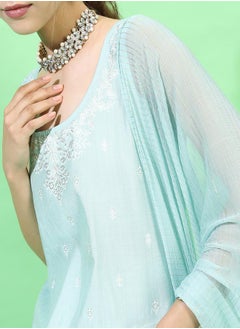 Vishudh Women Blue Printed Kurta Set with Dupatta  - Image 4