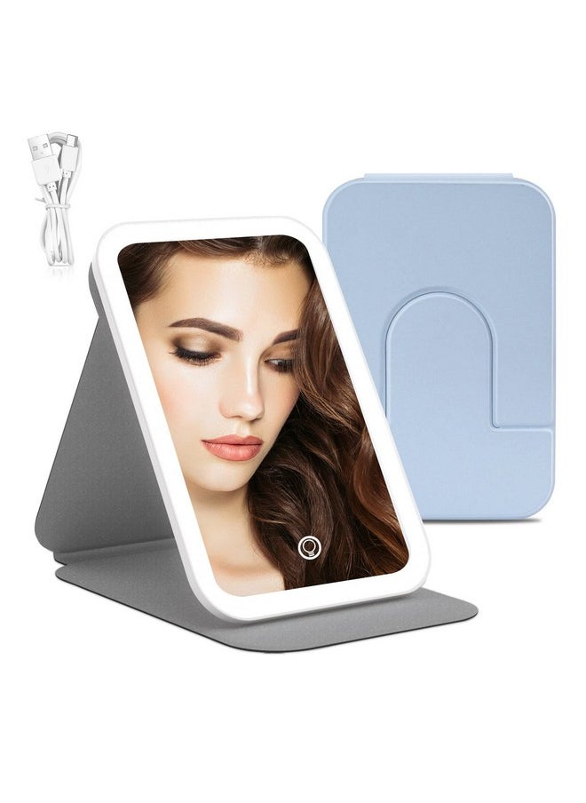 Nicesail Makeup Mirror With Light For Travel Folding Mirror With 3 Color Lighting Adjustable Brightnesstable Mirror Of 360 Rotation Standnon Reversing Mirror (No Magnification Blue)  - Image 1