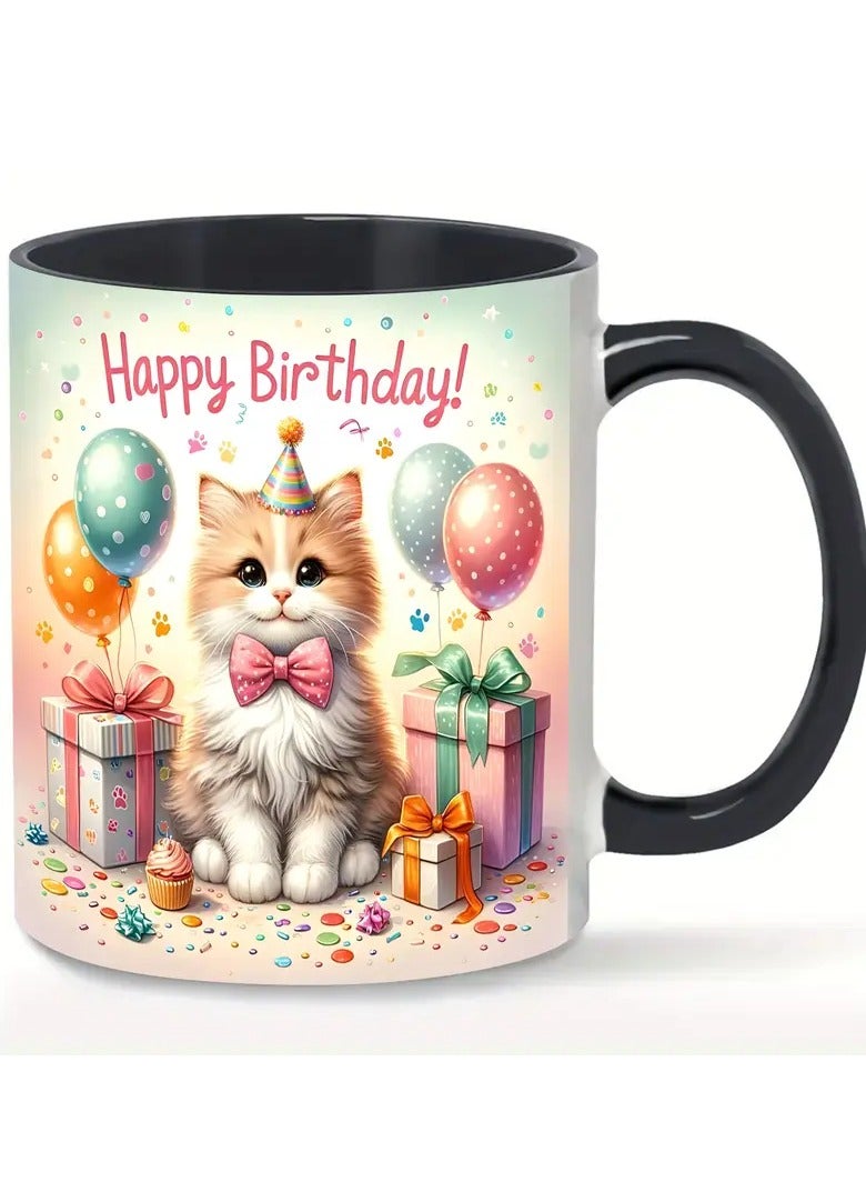 RYN RYN® Happy Birthday Cat 11oz Porcelain Mug - Perfect for Coffee, Milk, Juice | Ideal Gift for Couples, Spouses, Girlfriends, Boyfriends on Valentine's Day, Christmas & More  - Image 1