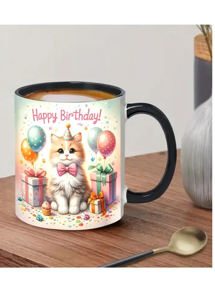RYN RYN® Happy Birthday Cat 11oz Porcelain Mug - Perfect for Coffee, Milk, Juice | Ideal Gift for Couples, Spouses, Girlfriends, Boyfriends on Valentine's Day, Christmas & More  - Image 2