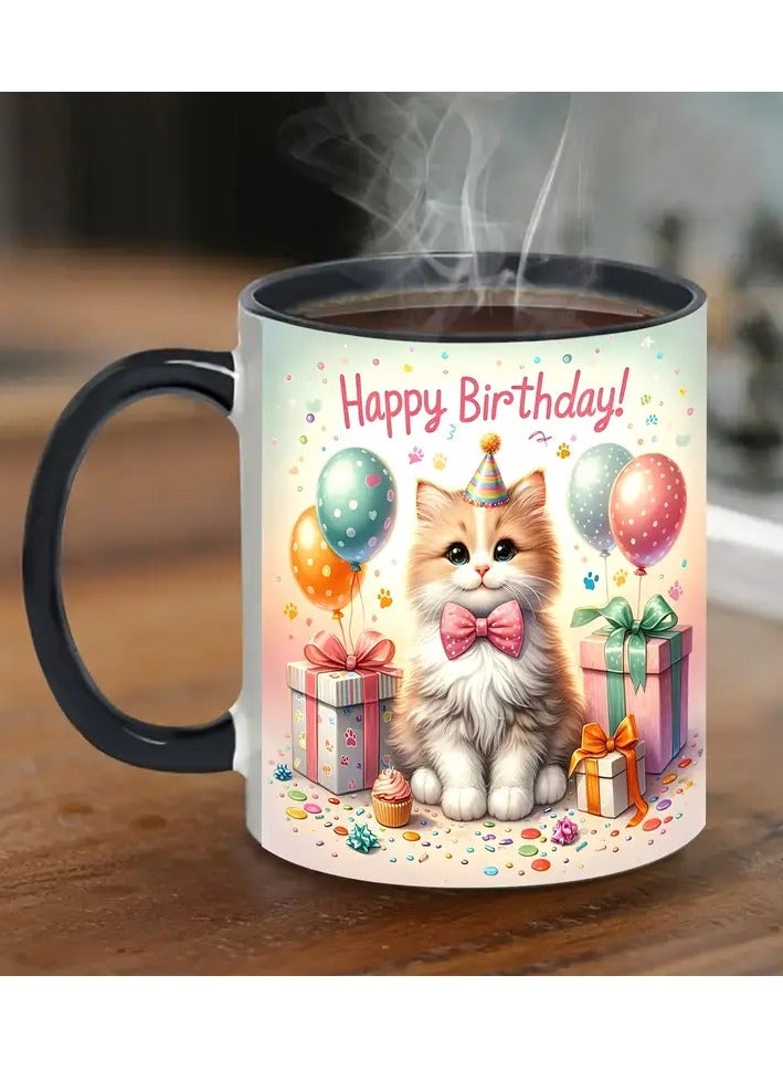 RYN RYN® Happy Birthday Cat 11oz Porcelain Mug - Perfect for Coffee, Milk, Juice | Ideal Gift for Couples, Spouses, Girlfriends, Boyfriends on Valentine's Day, Christmas & More  - Image 4