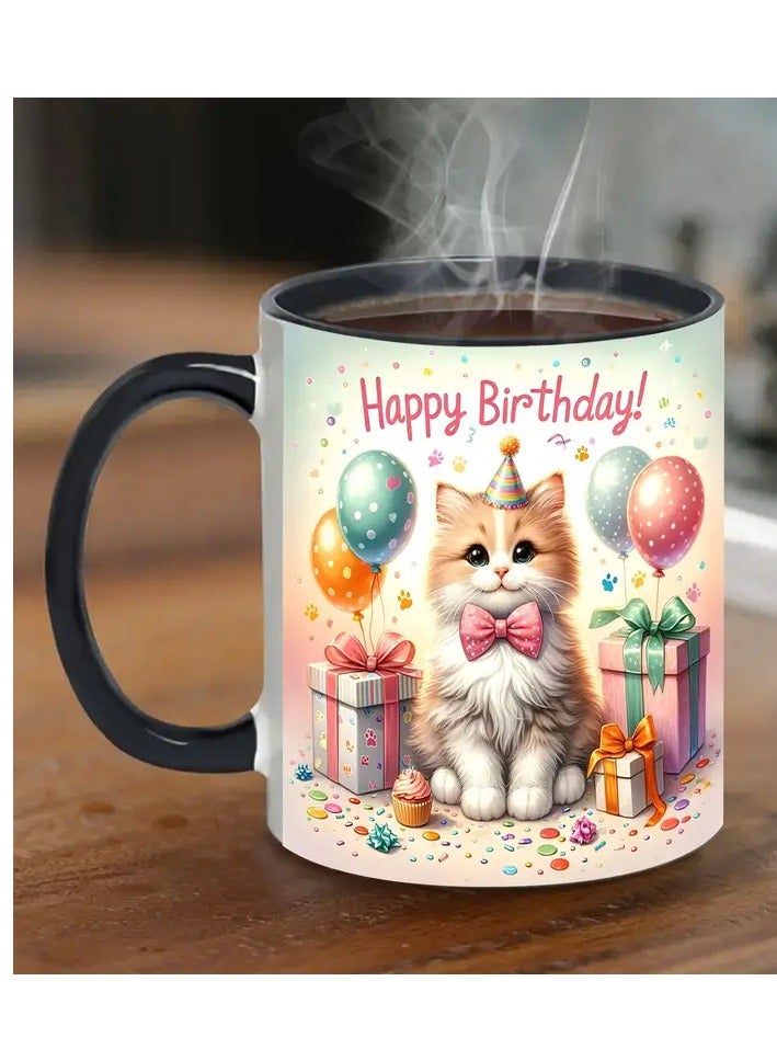 RYN RYN® Happy Birthday Cat 11oz Porcelain Mug - Perfect for Coffee, Milk, Juice | Ideal Gift for Couples, Spouses, Girlfriends, Boyfriends on Valentine's Day, Christmas & More  - Image 5