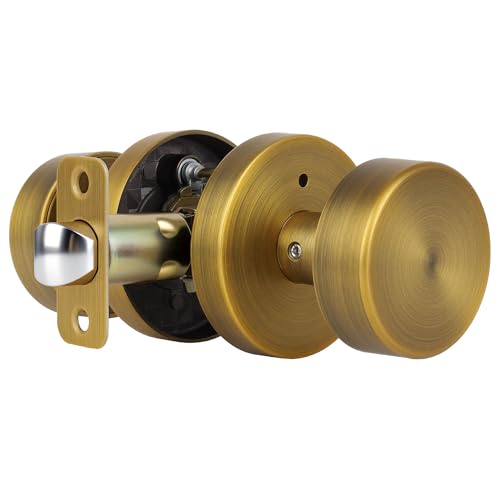 naubea Antique Brass Privacy Door Knobs Interior with Lock Old Style Round Door Knob Vintage Door Handle for Bedroom Bathroom Lockable Door Knob - Image 1