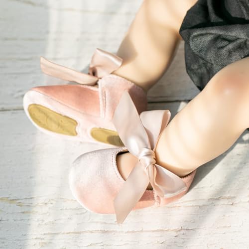 KIDSUN Infant Baby Girls Mary Jane Shoes Soft Sole Ballet Slippers Bow Princess Newborn Dress Wedding Flat Shoes (12-18 Months Toddler, A-Pink(Velvet)/, 12_Months) - Image 4