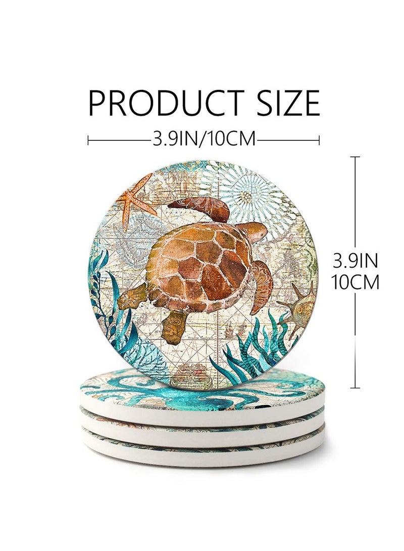 SYOSI Absorbent Cork Coaster Marine Style,cork Base with Holder,oastal Decor Beach Theme Tropical for Housewarming Apartment Kitchen Bar Decor, for Wooden Table Coffee Table,set of 8 - Image 2