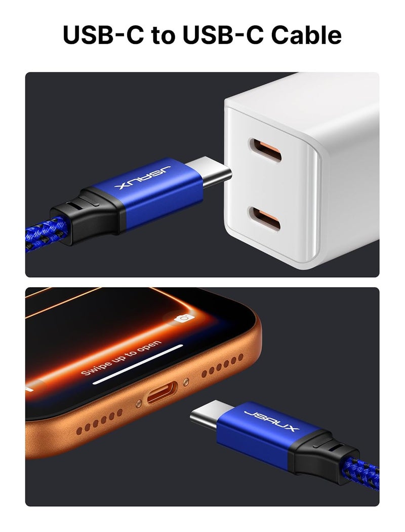 jsaux 100W USB C to USB C Cable [2-Pack 1M], Type C Fast Charging Cable Compatible with iPhone Air/17/17 Pro/17 16 15Pro Max, Samsung S24/S23+/S23 Ultra, Car Play, MacBook, iPad Pro/Air, Pixel-Blue - Image 2