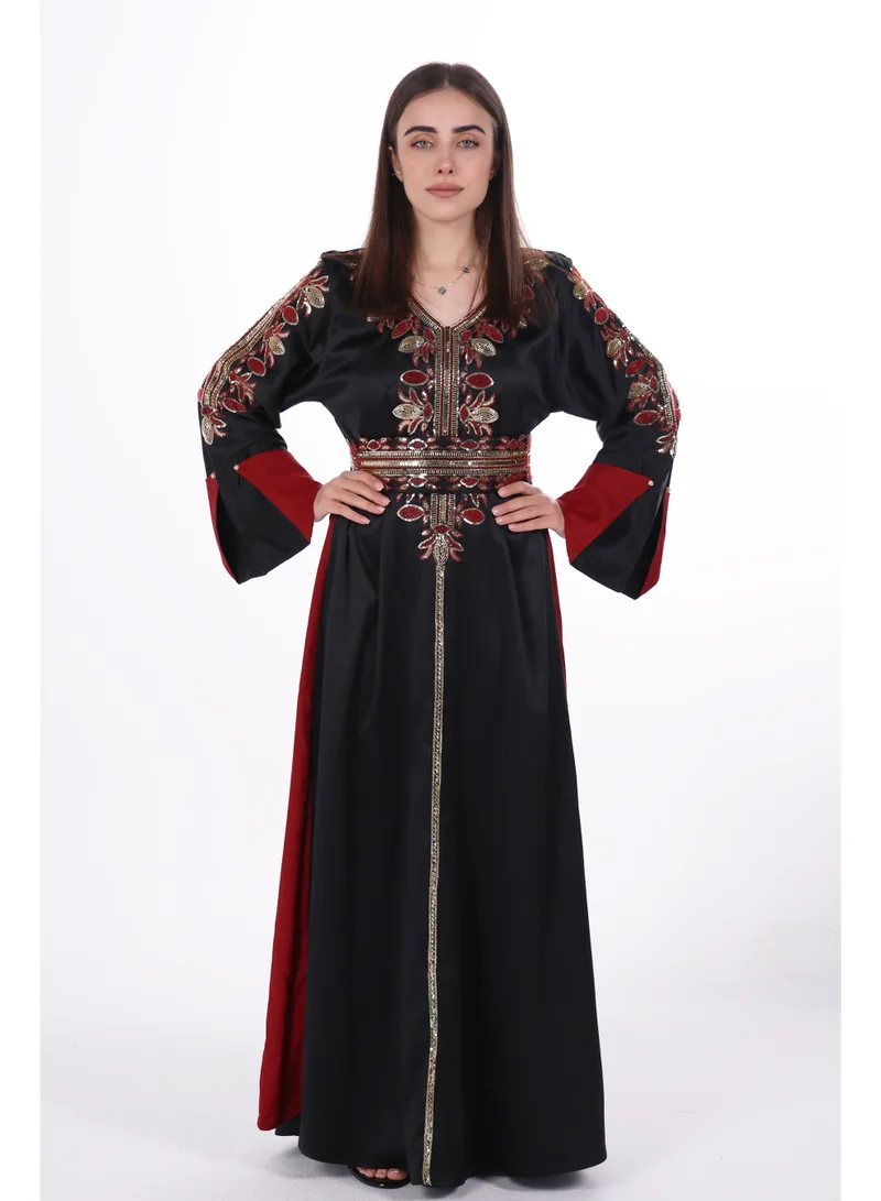 AL BENT AL SHARQIEH women belted satin jalabiya dress