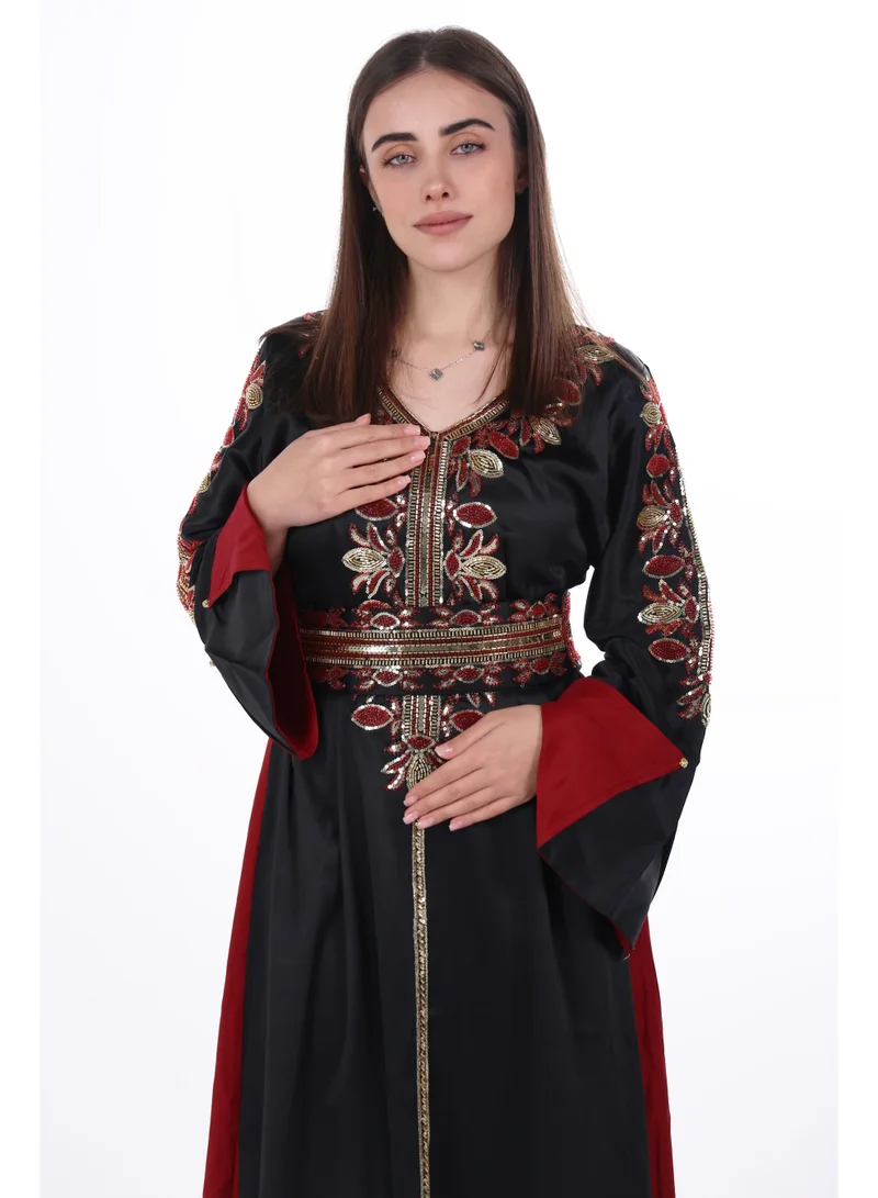 AL BENT AL SHARQIEH women belted satin jalabiya dress