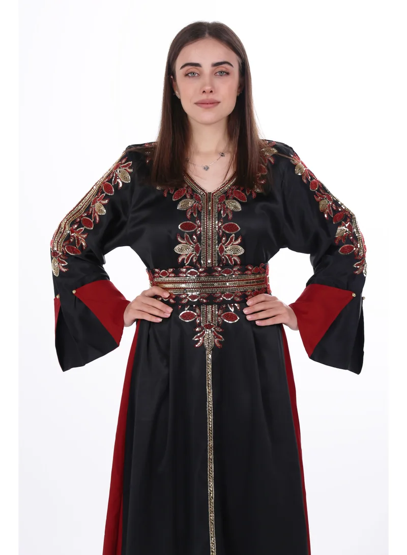 Al Bent Al Sharqieh black women belted satin jalabiya dress for Women | Best Price UAE