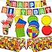 Bezkega Building Block Birthday Party Supplies143pcs Building Block Tableware Set Colorful Blocks Bricks Plates and Napkins Supplies Include Plates Cups Tablecloth Banner for Building Block Party - Image 3