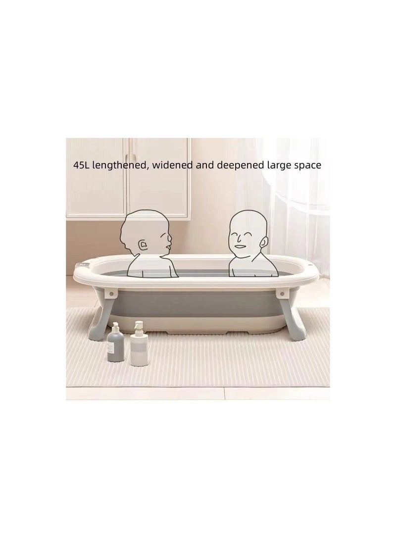 Baby bathtub with digital thermometer, drain plug, and hanging ring; foldable, travel-friendly, non-slip bathtub; gray. - Image 2