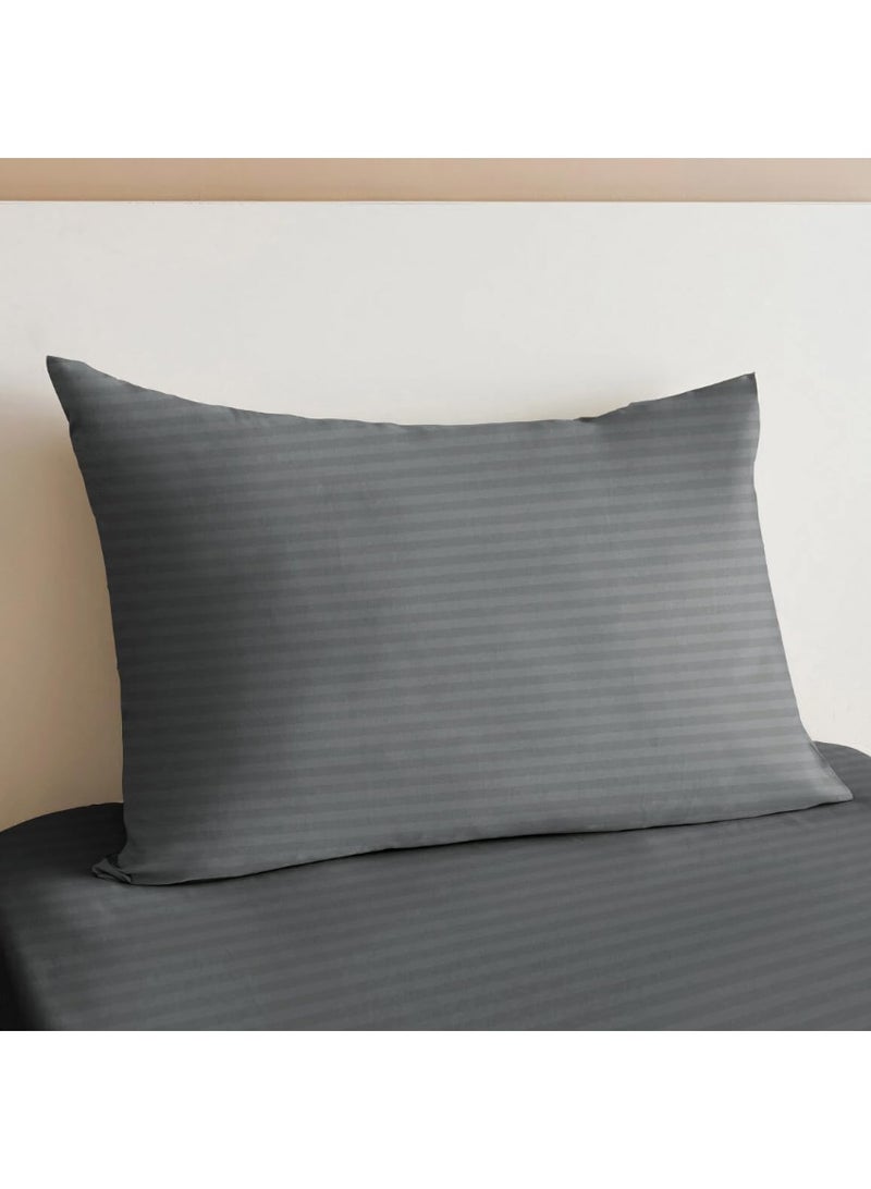 طقم شرشف سرير مطاطي Sleep Well من الألياف الدقيقة بتصميم مخطط مع غطاء وسادة، ناعم وجيد التهوية، مقاوم للتجاعيد، مقاس 90 × 200 + 17 سم، رمادي - Image 2