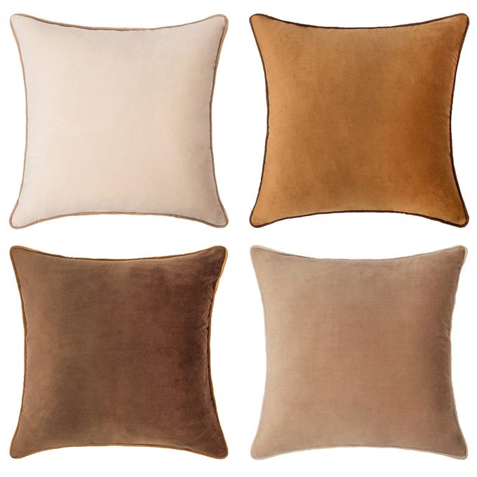 DECORATIVE THROW PILLOW COVERS CUSHION CASES SET OF 4 SOFT VELVET MODERN DOUBLESIDED DESIGNS MIX AND MATCH FOR HOME DECOR PILLOW INSERTS NOT INCLUDED 20X20 INCH BROWNBEIGE