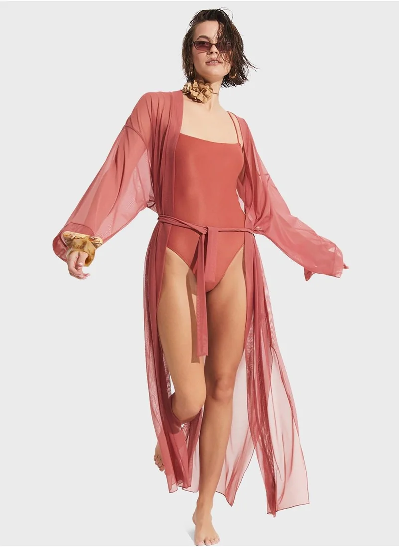 JUNE Mesh Longline Kimono