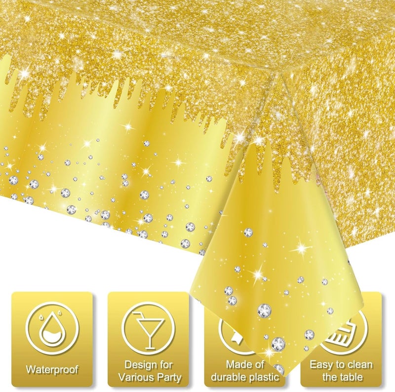 Mienocol 2pcs Gold Table Cloth Party Disposable Tablecloths,137 x274cm Shiny Glitter Diamond Gold Party Rectangular Dining Table Cover for Baby Shower,Wedding,Birthday,Graduation,Xmax,New Year Party Décor - Image 3