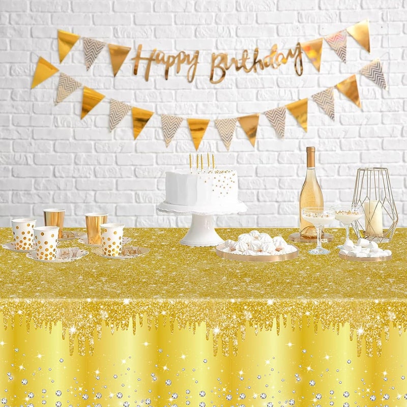 Mienocol 2pcs Gold Table Cloth Party Disposable Tablecloths,137 x274cm Shiny Glitter Diamond Gold Party Rectangular Dining Table Cover for Baby Shower,Wedding,Birthday,Graduation,Xmax,New Year Party Décor - Image 4