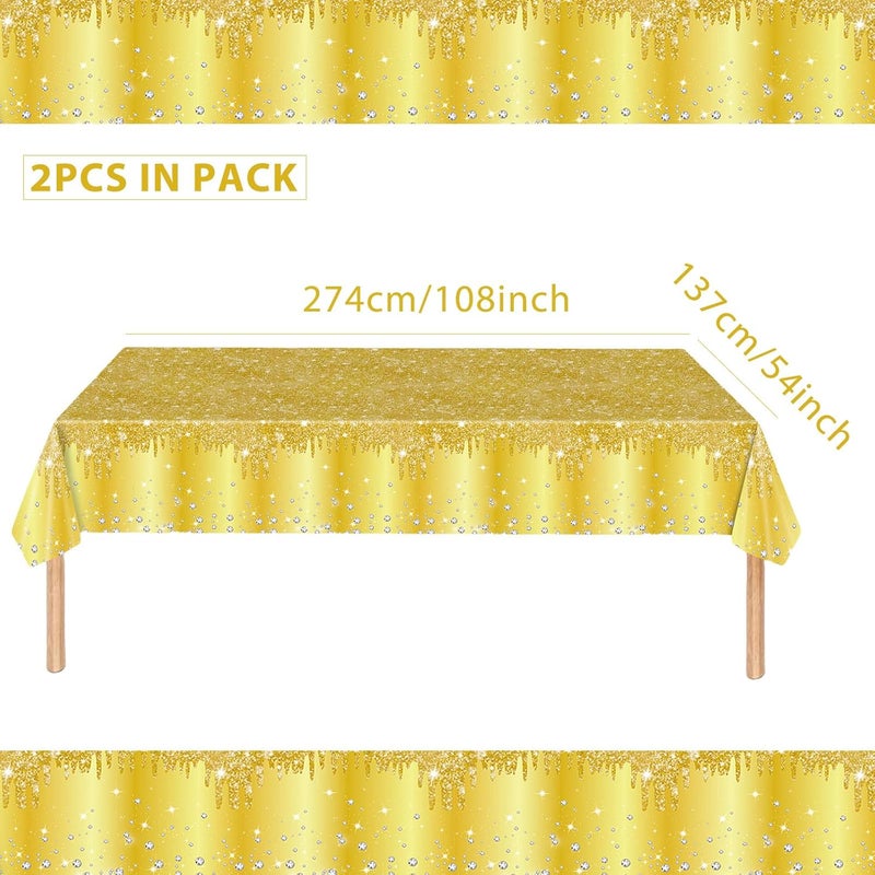 Mienocol 2pcs Gold Table Cloth Party Disposable Tablecloths,137 x274cm Shiny Glitter Diamond Gold Party Rectangular Dining Table Cover for Baby Shower,Wedding,Birthday,Graduation,Xmax,New Year Party Décor - Image 2