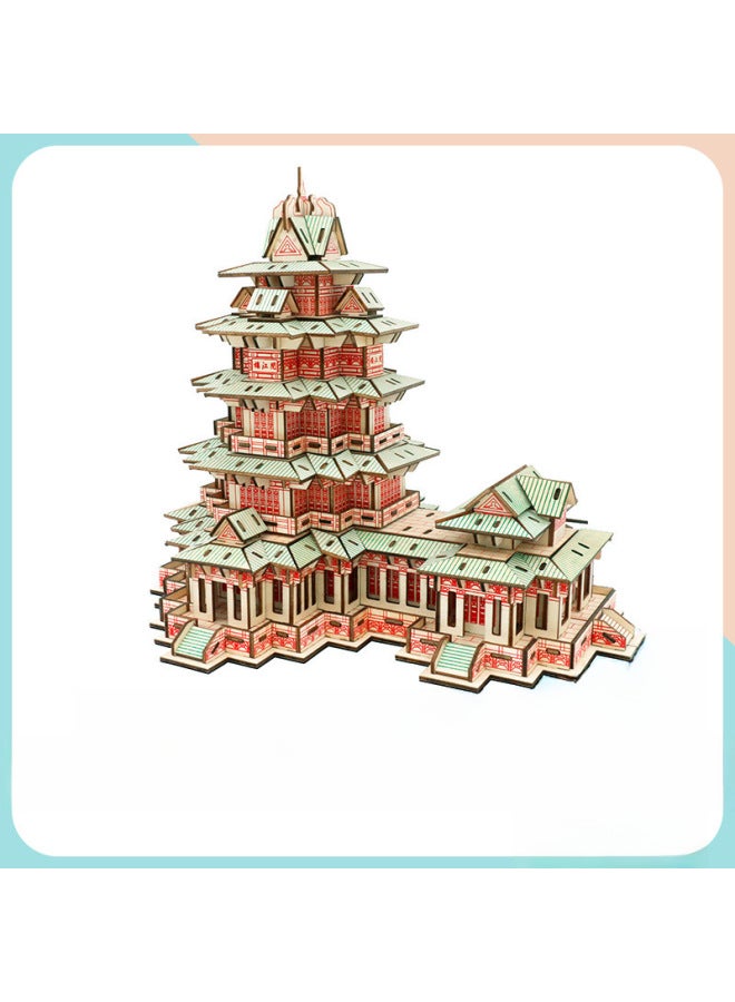 طلاب الجامعات هدية خشبية ثلاثية الأبعاد بازل قطع ثلاثية الأبعاد نموذج البناء القديم لتقوم بها بنفسك ألعاب تعليمية كشك العرض-اللون: مبنى Yuejiang - Image 1