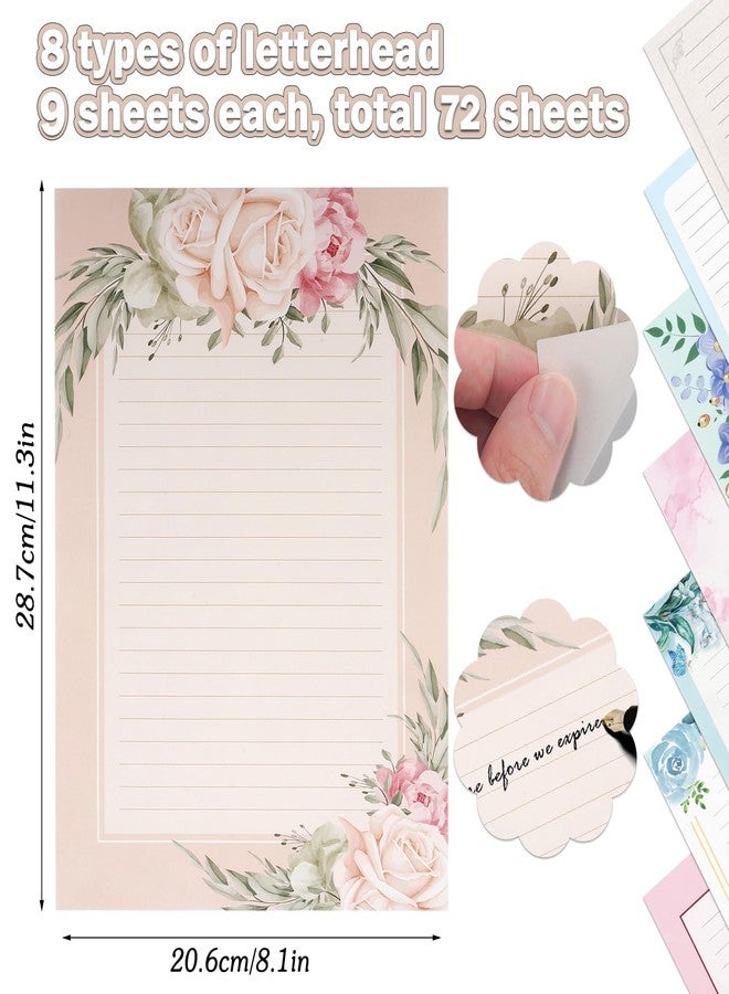 Tmtains 72Pcs Flower Stationary Paper Lined 8.5x11 Lined Stationary Writing Paper Fancy Paper for Letters Cute Colored Lined Paper for Writing Poem Scrapbook Crafts Wedding Invitation Printing Supplies - Image 2