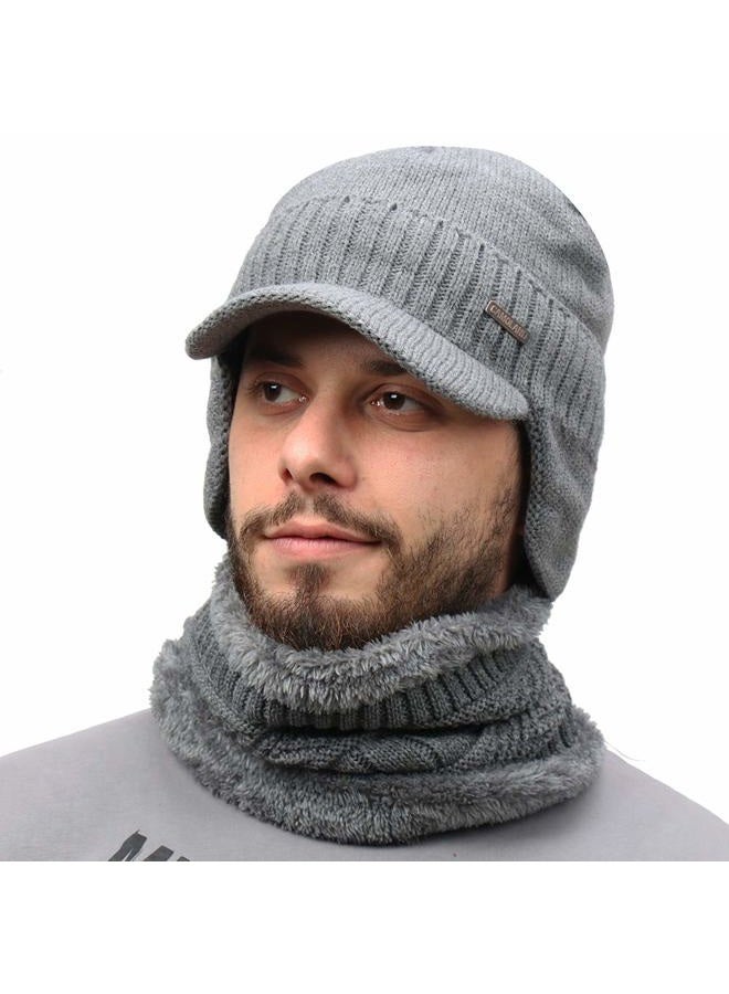 CAMOLAND Winter Beanie w/Visor & Earflaps for Men Women Outdoor Fleece Hat Scarf Set - Image 1
